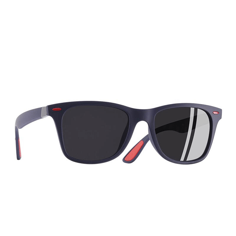 Square style ultralight polarized sunglasses SF0950 with black frames and lenses, UV400 protection. Unisex eyewear for men and women.